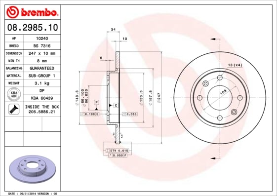 Set (2x) Remschijven voorzijde Brembo premium voor Citroen C15 Stationwagen 1.1