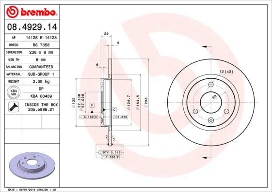 Set (2x) Remschijven voorzijde Brembo premium voor Citroen Ax 14