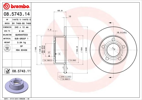 Set (2x) Remschijven achterzijde Brembo premium voor Skoda Superb type 1 1.9 Tdi