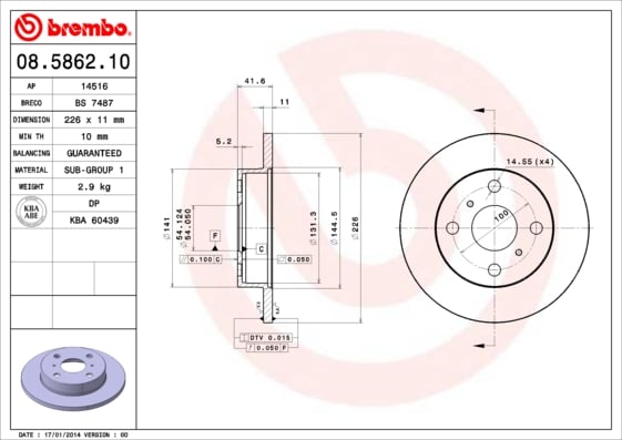 Set (2x) Remschijven voorzijde Brembo premium voor Toyota Starlet 1.0 