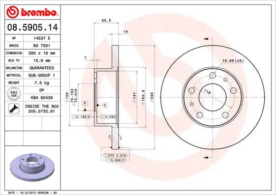 Set (2x) Remschijven voorzijde Brembo premium voor Fiat Ducato Open Laadbak/ Chassis 2.5 D 4x4