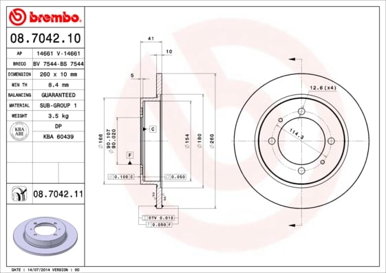 Set (2x) Remschijven achterzijde Brembo premium voor Mitsubishi Space Star Mpv 1.8 Gdi 