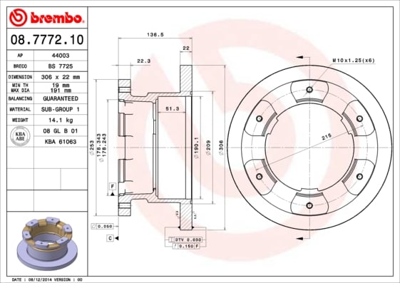 Set (2x) Remschijven achterzijde Brembo premium voor IVeco Daily type 3 Open Laadbak/ Chassis 65 C 15