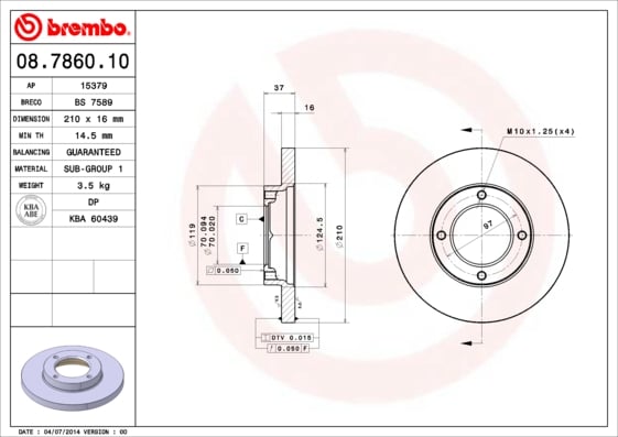 Set (2x) Remschijven voorzijde Brembo premium voor Daihatsu Hijet Bestelwagen 1.0 I