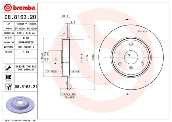 Set (2x) Remschijven voorzijde Brembo premium voor Smart Fortwo Cabrio 0.6