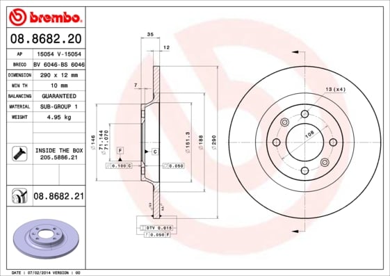 Set (2x) Remschijven achterzijde Brembo premium voor Ds Ds 4 / Ds 4 Crossback 2.0 BlueHDi 180