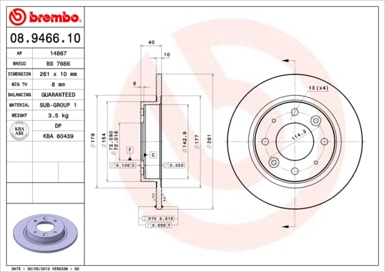 Set (2x) Remschijven achterzijde Brembo premium voor Kia Clarus 1.8 I 16v