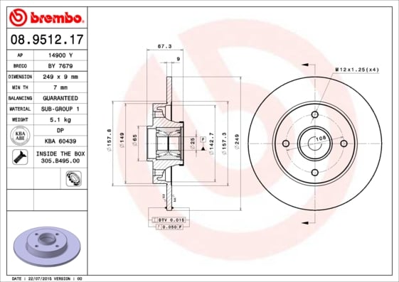 Set (2x) Remschijven achterzijde Brembo premium voor Citroen C4 type 1 1.6 16v Bio-flex