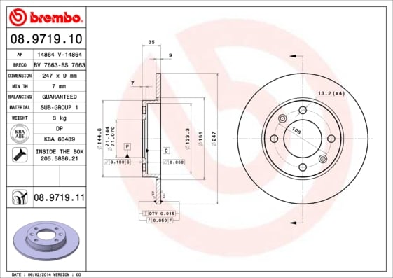 Set (2x) Remschijven achterzijde Brembo premium voor Citroen Berlingo 1.6 Hdi 90 