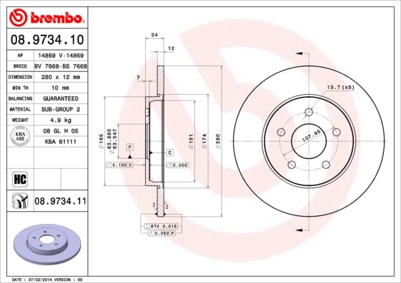 Set (2x) Remschijven achterzijde Brembo premium voor Ford Mondeo type 3 Turnier 2.0 16v