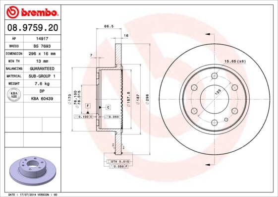 Set (2x) Remschijven achterzijde Brembo premium voor IVeco Daily type 6 Open Laadbak/ Chassis 35s15, 35c15, 40c15, 50c15, 65c15, 70c15