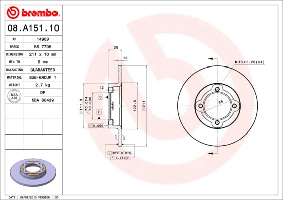 Set (2x) Remschijven voorzijde Brembo premium voor Daihatsu Cuore type 2 0.8 