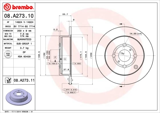 Set (2x) Remschijven achterzijde Brembo premium voor Toyota Yaris Verso 1.5 4wd 