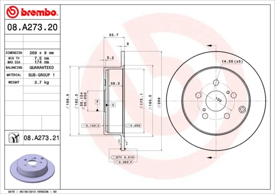Set (2x) Remschijven achterzijde Brembo premium voor Toyota Celica 1.8 16v Ts 
