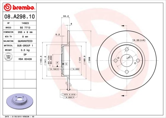 Set (2x) Remschijven achterzijde Brembo premium voor Toyota Corolla 2.0 D-4d 