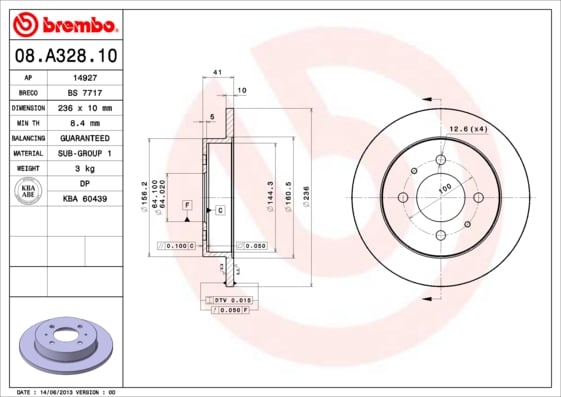 Set (2x) Remschijven achterzijde Brembo premium voor Mitsubishi Colt type 4 1.6 4wd 