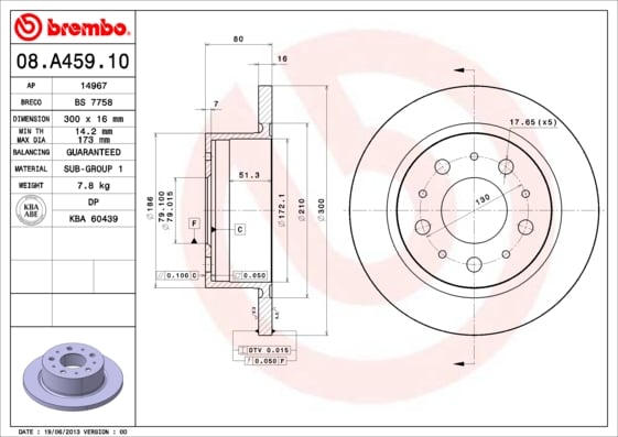Set (2x) Remschijven achterzijde Brembo premium voor Fiat Ducato Open Laadbak/ Chassis 110 Multijet 2,3 D