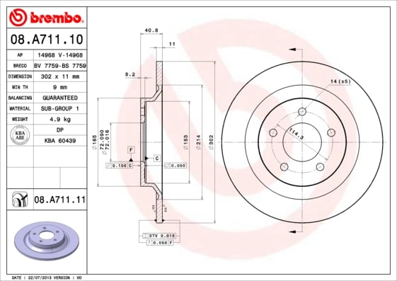 Set (2x) Remschijven achterzijde Brembo premium voor Mazda 5 2.3