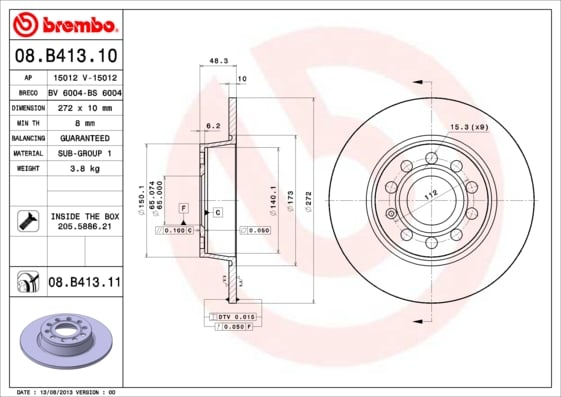 Set (2x) Remschijven achterzijde Brembo premium voor Skoda Octavia type 3 Combi 1.2 Tsi