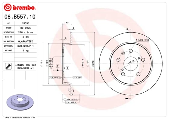 Set (2x) Remschijven achterzijde Brembo premium voor Suzuki Sx4 1.9 Ddis 