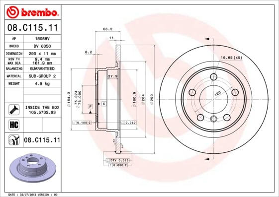 Set (2x) Remschijven achterzijde Brembo premium voor Bmw 1 (f20) 118 D Xdrive