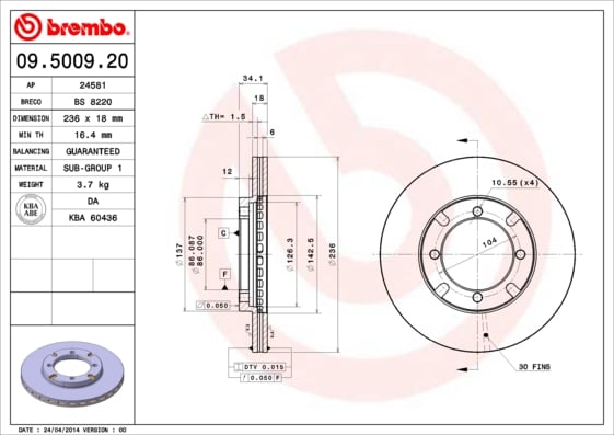 Set (2x) Remschijven voorzijde Brembo premium voor Mitsubishi Colt type 3 1.3 