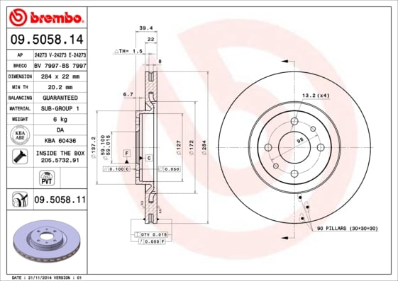 Set (2x) Remschijven voorzijde Brembo premium voor Fiat Multipla 1.9 Jtd 110