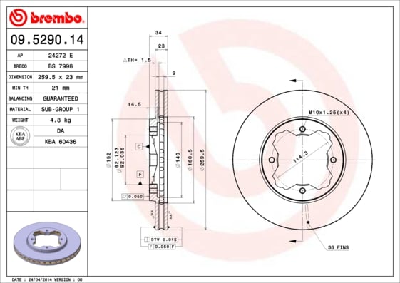 Set (2x) Remschijven voorzijde Brembo premium voor Honda Accord type 5 2.0 I
