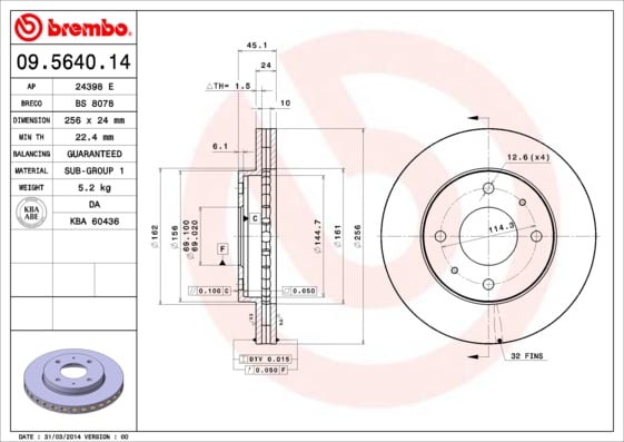 Set (2x) Remschijven voorzijde Brembo premium voor Mitsubishi Galant type 6 1.8 GDi