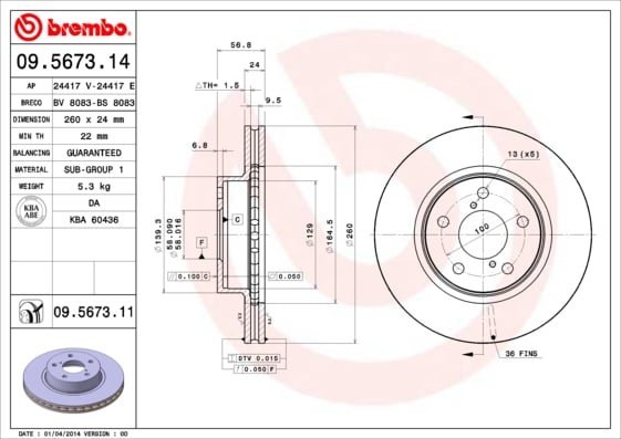 Set (2x) Remschijven voorzijde Brembo premium voor Subaru Impreza Coupa 2.0
