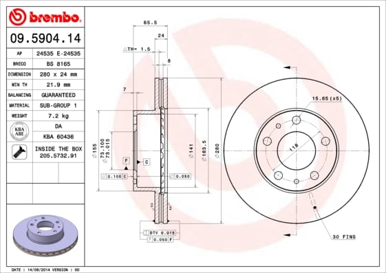 Set (2x) Remschijven voorzijde Brembo premium voor Citroen Jumper Bestelwagen 1.9 Td