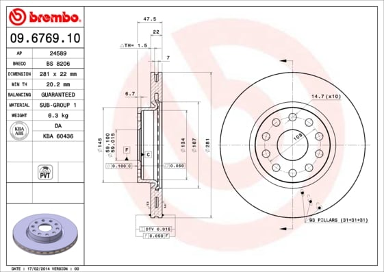Set (2x) Remschijven voorzijde Brembo premium voor Lancia Kappa 2.0 20v 