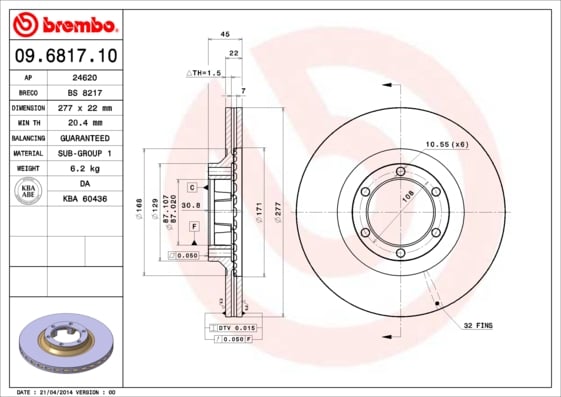 Set (2x) Remschijven voorzijde Brembo premium voor Mitsubishi L 300 type 3 Bus 2.4 4wd 