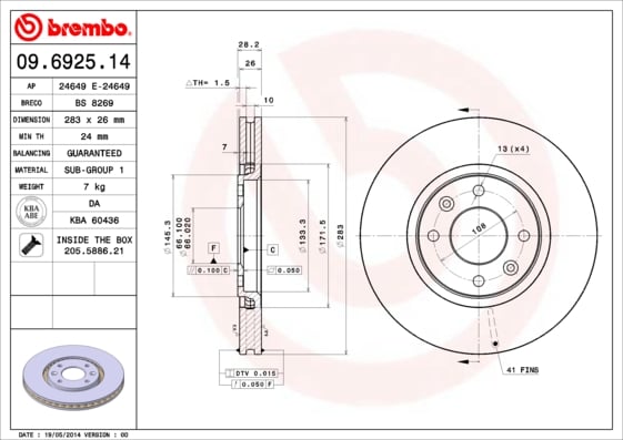 Set (2x) Remschijven voorzijde Brembo premium voor Citroen Xantia Break 2.1 Turbo D 12v