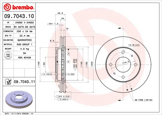 Set (2x) Remschijven voorzijde Brembo premium voor Mitsubishi Space Star Mpv 1.8 Gdi 