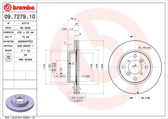 Set (2x) Remschijven voorzijde Brembo premium voor Suzuki Baleno 1.6 I 16v 