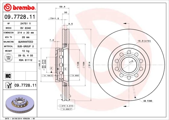 Set (2x) Remschijven voorzijde Brembo premium voor Audi A8 4.2 Quattro