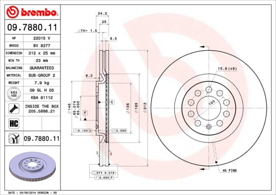 Set (2x) Remschijven voorzijde Brembo premium voor Skoda Octavia type 1 Rs 1.8 T