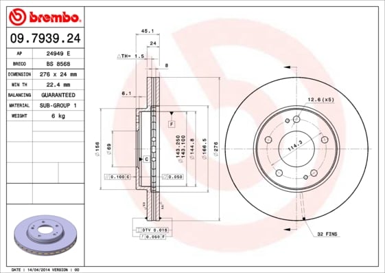 Set (2x) Remschijven voorzijde Brembo premium voor Mitsubishi Space Runner 2.4 Gdi