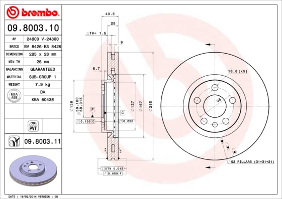 Set (2x) Remschijven voorzijde Brembo premium voor Lancia Phedra 2.2 Jtd 