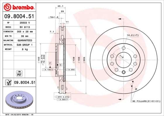 Set (2x) Remschijven voorzijde Brembo premium voor Lancia Thesis 2.0 Turbo 