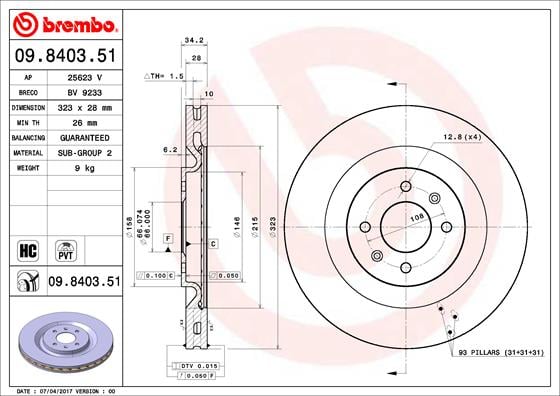 Set (2x) Remschijven voorzijde Brembo premium voor Citroen Ds3 1.6 Thp 165