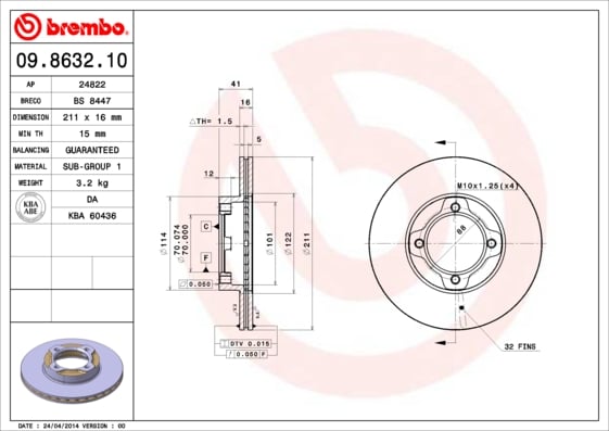 Set (2x) Remschijven voorzijde Brembo premium voor Daihatsu Cuore type 2 0.7