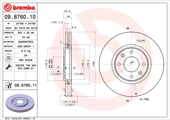 Set (2x) Remschijven Brembo premium voor Citroen C3 Picasso 1.6 Hdi