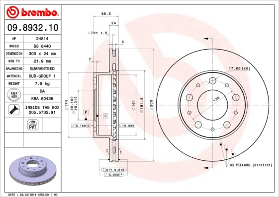 Set (2x) Remschijven voorzijde Brembo premium voor Citroen Jumper Bestelwagen 2.2 Hdi 150