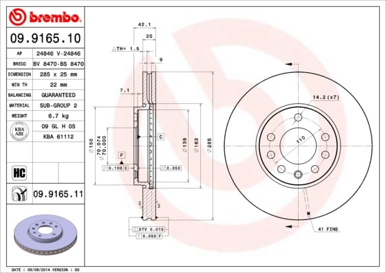 Set (2x) Remschijven voorzijde Brembo premium voor Saab 9-3 2.0 T Xwd