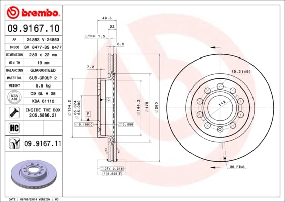 Set (2x) Remschijven voorzijde Brembo premium voor Skoda Octavia type 2 Combi 1.2 Tsi