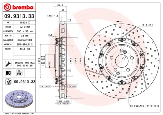 Set (2x) Remschijven voorzijde Brembo premium voor Mercedes-benz Sl (r230) 65 Amg (230.479)