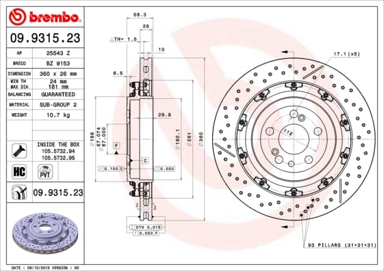 Set (2x) Remschijven achterzijde Brembo premium voor Mercedes-benz Sl (r230) 65 Amg (230.479)