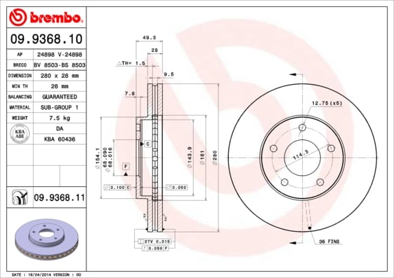Set (2x) Remschijven voorzijde Brembo premium voor Nissan Almera Tino 1.8